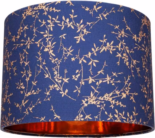Happy Homewares Modern Round Blue Cotton Fabric Lamp Shade with Copper Foil Decoration, Diameter: 25 cm – 5