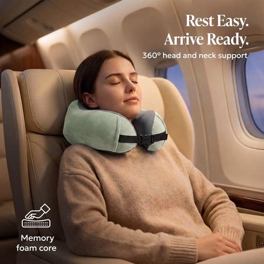Lugg Memory Foam Travel Pillow with Storage Bag and 360 Degree Ergonomic Support in Green – 2