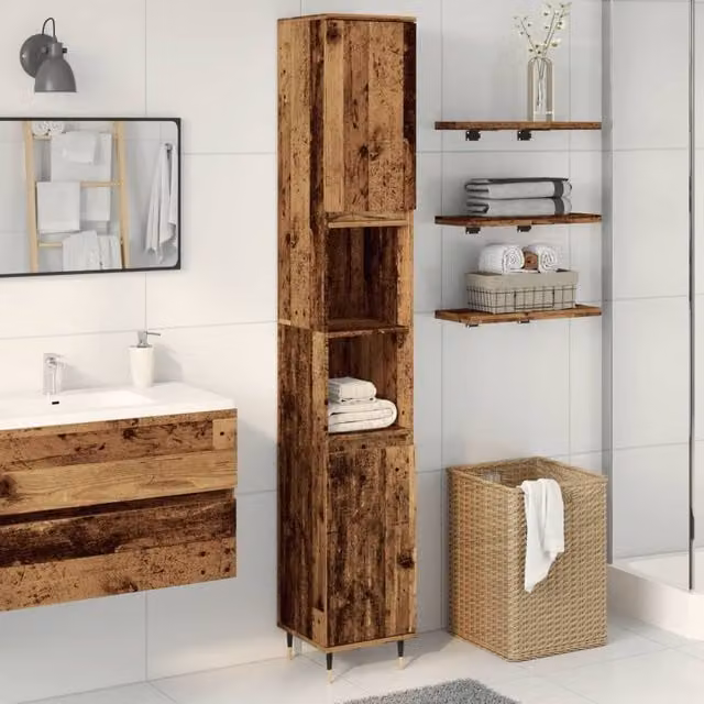 Berkfield Home Industrial Bathroom Cabinet in Brown, W/D/H: 30 x 30 x 190 cm – 1