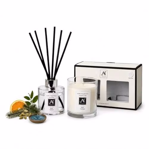 Aroma Naturals Minimalist Luxe Candle and Reed Diffuser Gift Set in Avant l’Aurore Scent, White