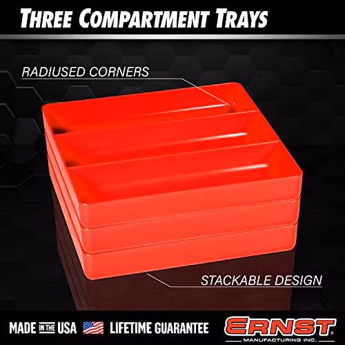 Ernst Manufacturing 3 Compartment Tool Organiser Tray, Red – 2