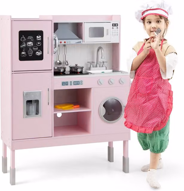 Costway Kids Pretend Play Kitchen Toy Playset in Pink