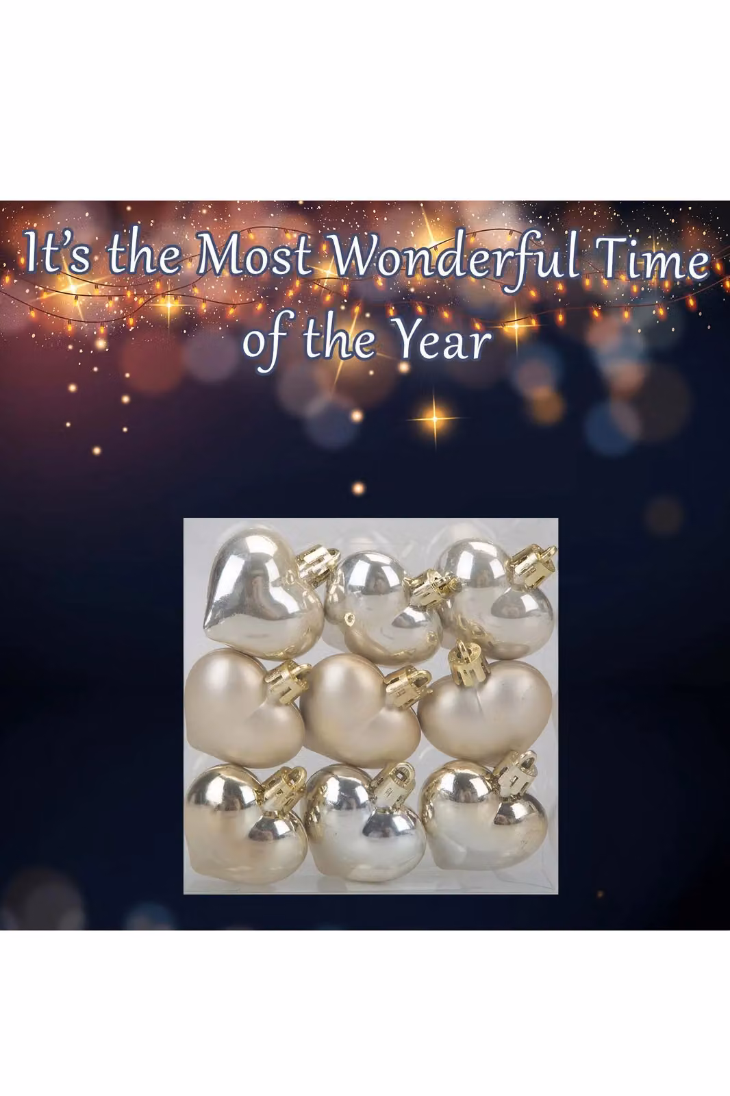 VFM e-Store Set of 9 Glass Heart Christmas Tree Hanging Ornaments in Beige and Gold, 4cm – 3