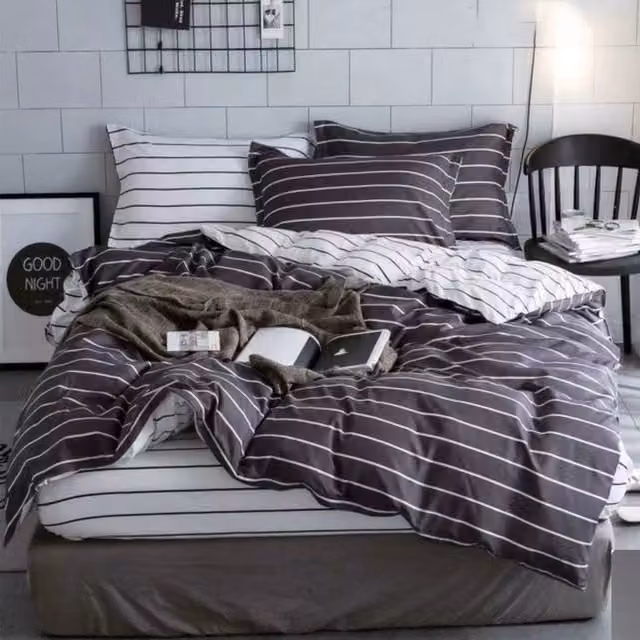 Ezysleep Grey Striped Printed Duvet Set and Pillowcase, Width: 135 cm