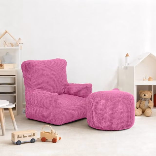 Ready Steady Bed Kids Corduroy Bean Bag and Footstool Set in Pink