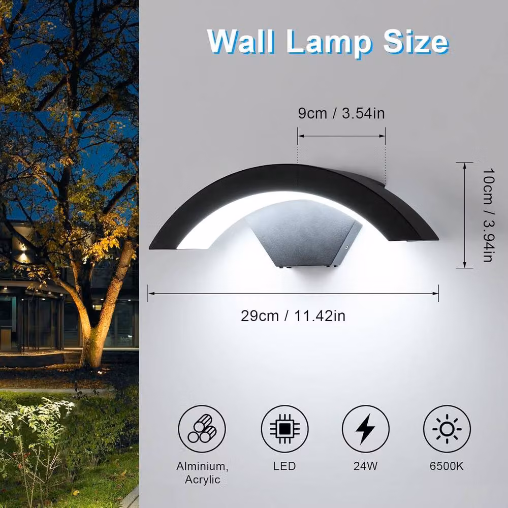 Goeco Modern LED Wall Light, 24W IP65 Waterproof Outdoor Lamp in Black – 3