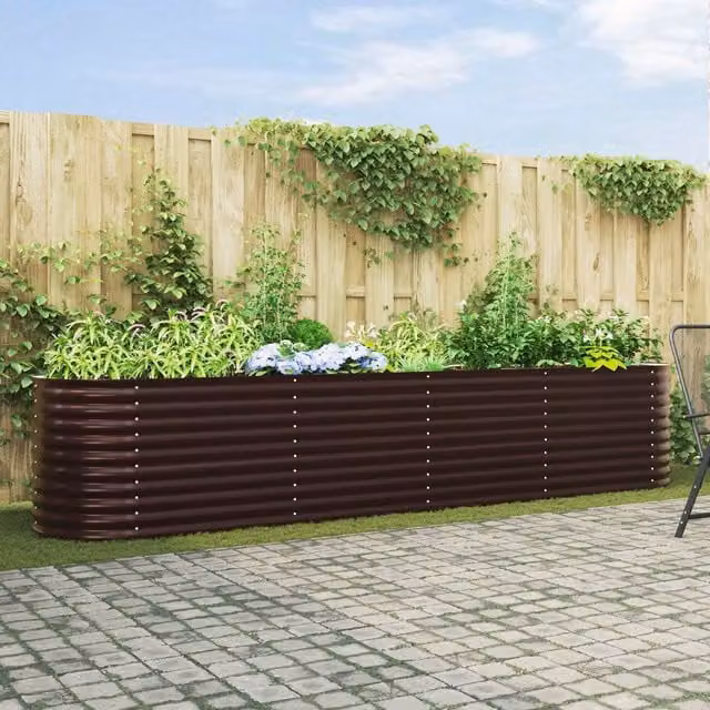 Berkfield Home Garden Brown Galvanised Steel Raised Bed W: 400 cm, D: 80 cm, H: 81 cm – 1