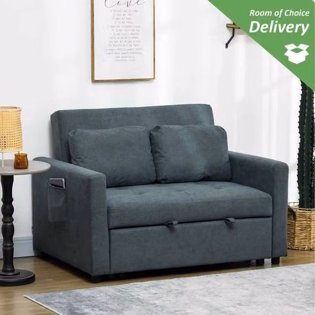 HOMCOM Grey Fabric 2 Seater Convertible Click-Clack Sofa Bed with Scatter Cushions
