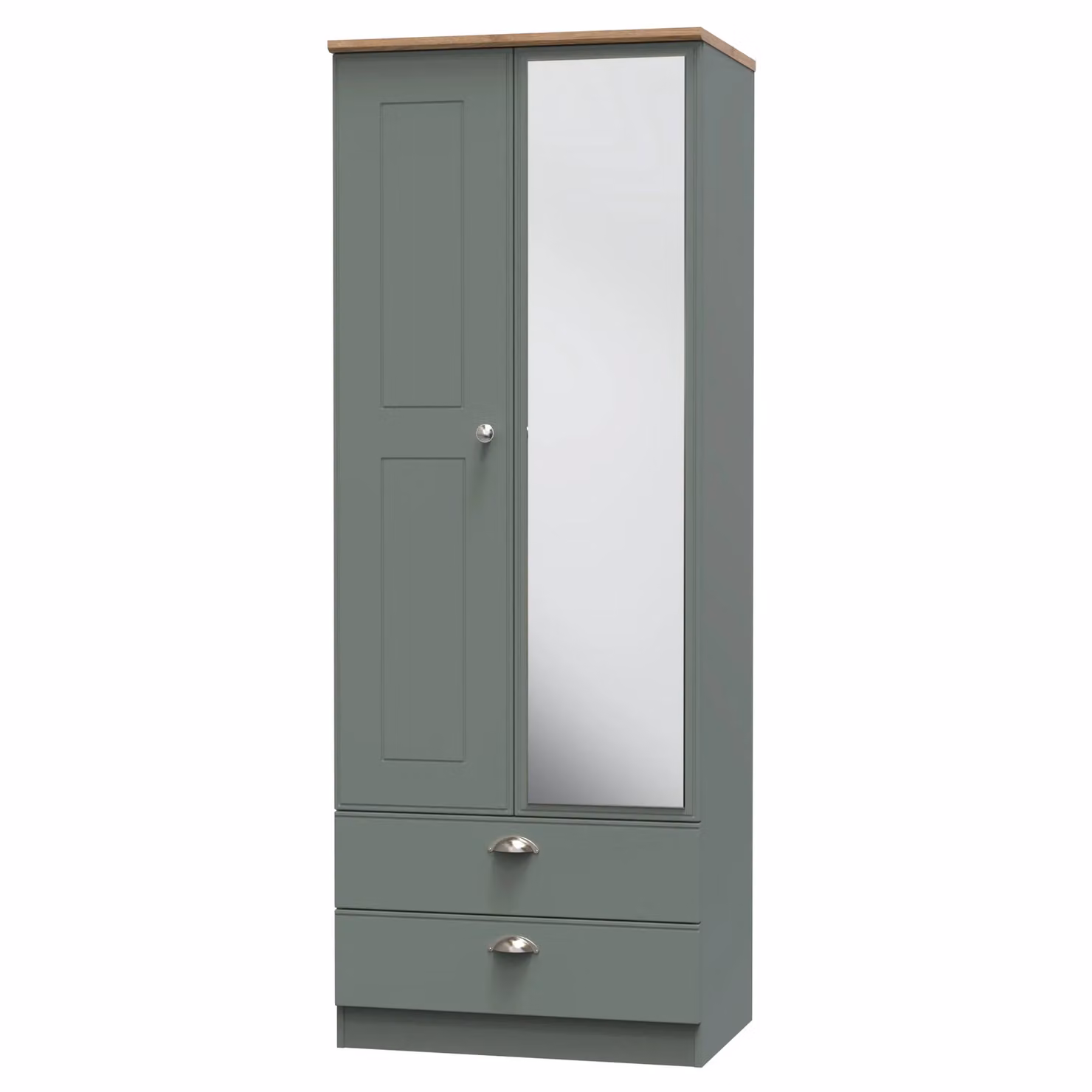 Ready Assembled 2 U Albert Tall 2 Door Mirrored Wardrobe with 2 Drawers in Pale Green – 2