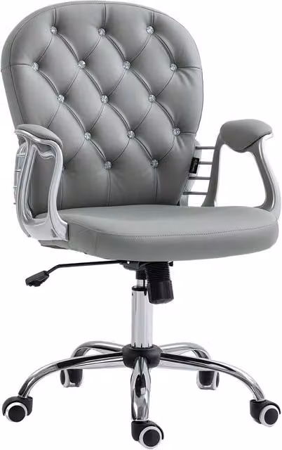 Rolipo Ergonomic Grey Synthetic Leather Office Chair with Diamante Back and 360 Degree Swivel