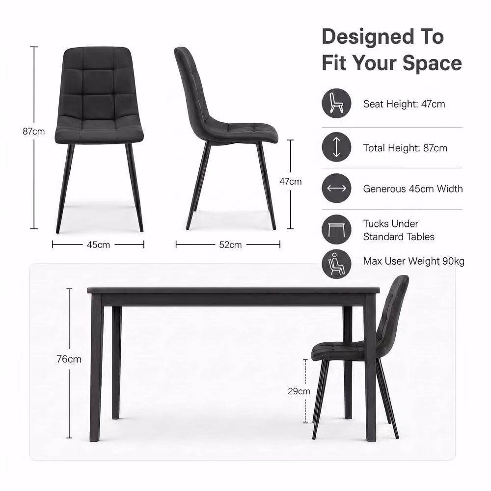 Bravich LTD Zurich Dining Chair Set of 4 in Black Embossed Synthetic Leather with Metal Legs – 7