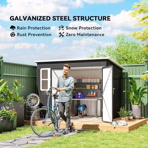 Outsunny Metal Garden Storage Shed with Window and Foundation Kit, Dark Grey – 3