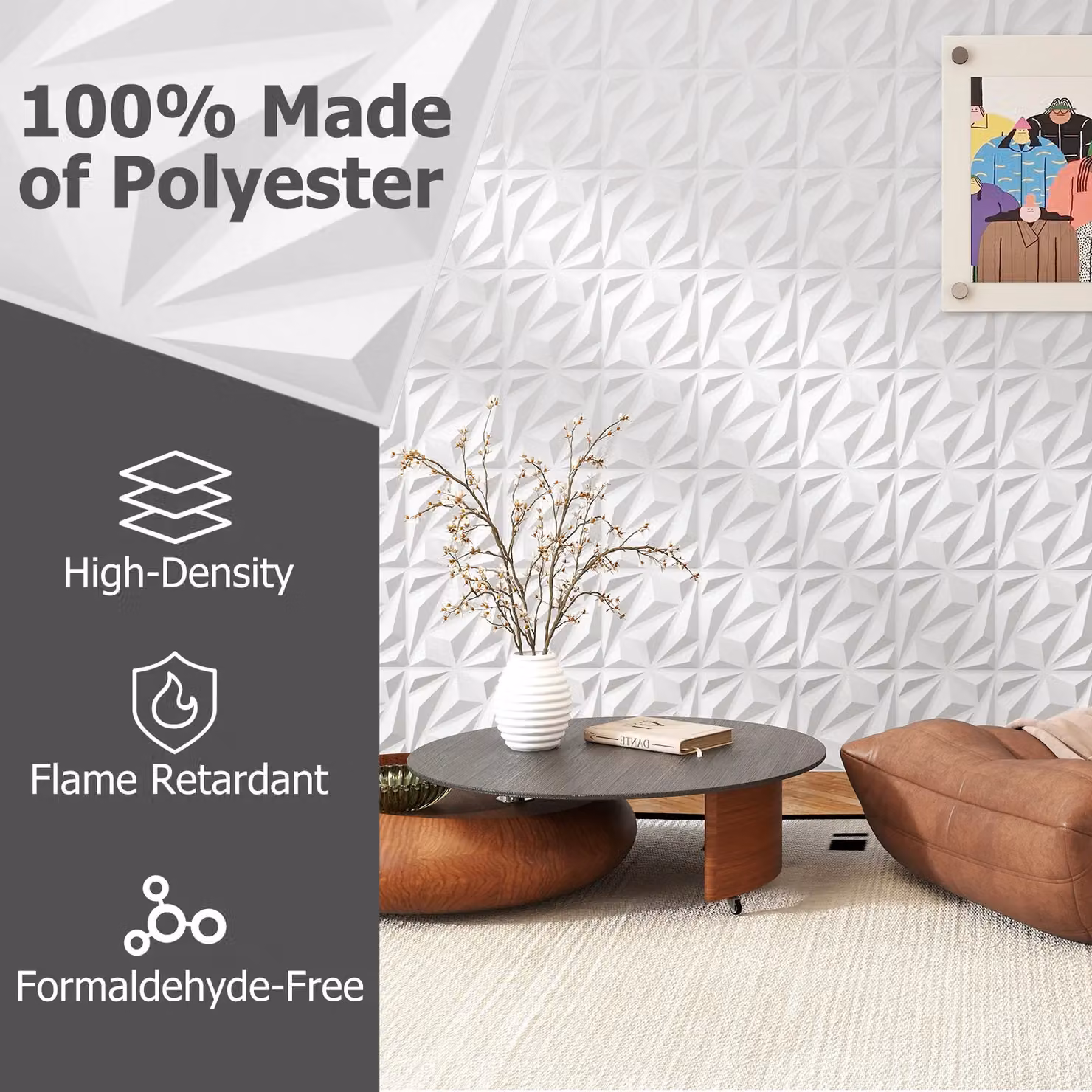 Gymax 20-Pack White Geometric 3D Acoustic Felt Wall Panels for Soundproofing and Modern Interior Decor – 2