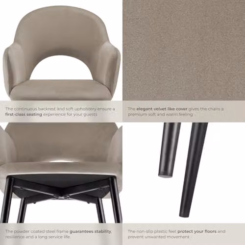 tectake Set of 2 Sasha Dining Chairs in Taupe Velvet Fabric with Metal Legs – 5
