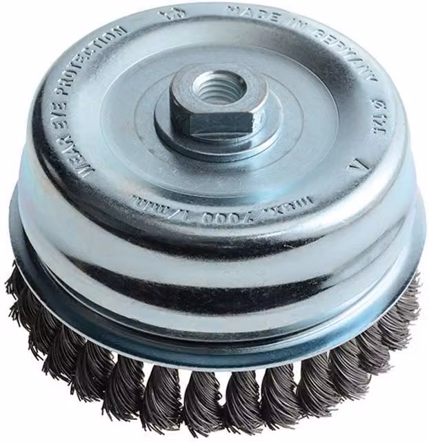 Lessmann Knot Cup Brush for Angle Grinders in Silver and Multicolour Stainless Steel – 1