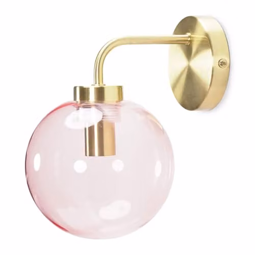 ValueLights Frenchie Art Deco Wall Light with Pink Tinted Glass Globe and Gold Metal Stem