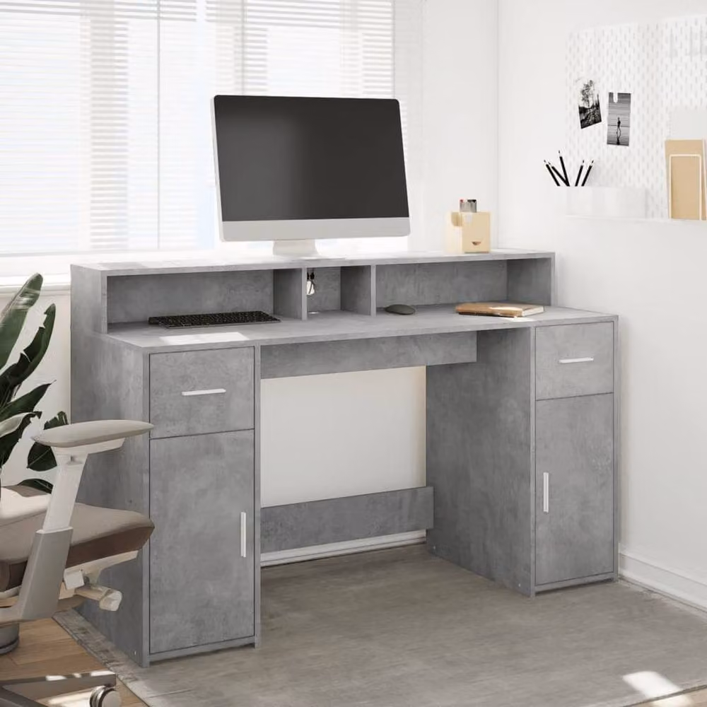 Berkfield Home Soft Desk with LED Lights in Concrete Grey, W/D/H: 140 x 55 x 91 cm – 3