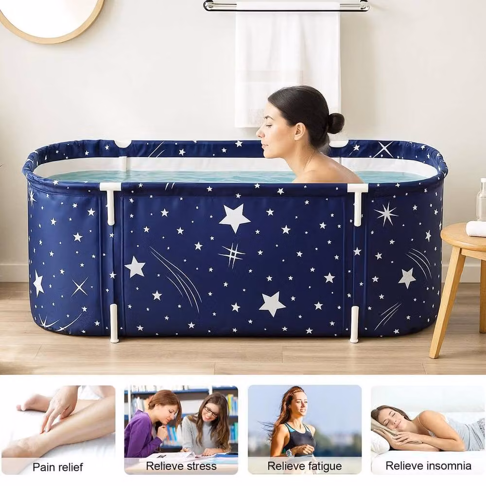 FLAVORA Portable Foldable Free Standing Soaking Bathtub, Blue, W: 100 cm, D: 52 cm, H: 60 cm – 2