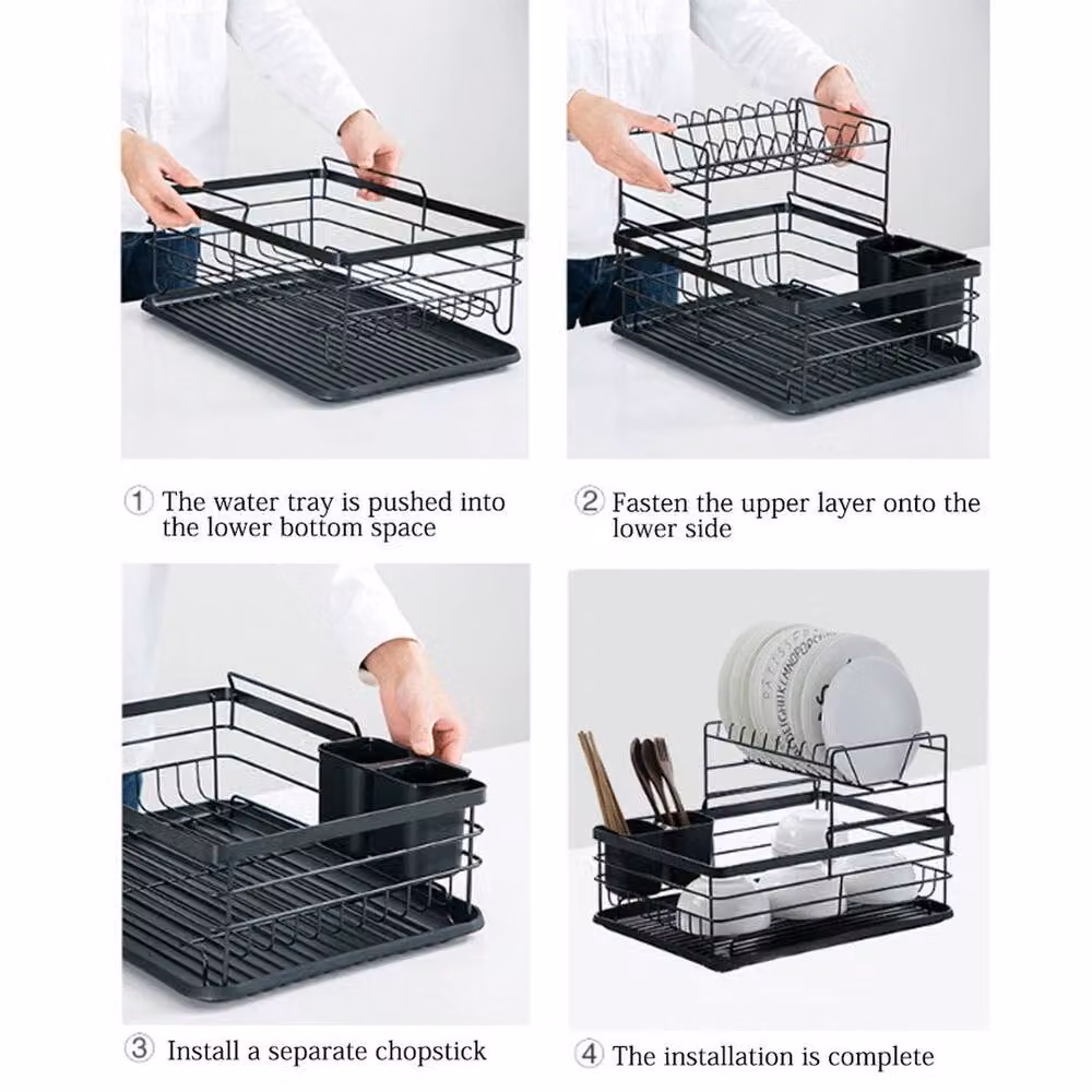 Kelvenix Double-layer Draining Bowl Rack in Black – 3
