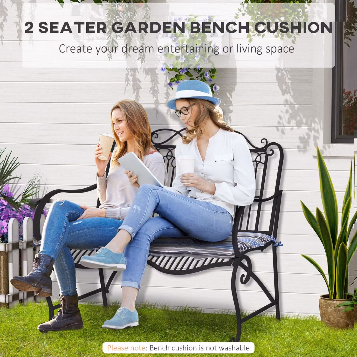 Outsunny Blue Maritime Striped Replacement Cushion for 2-3 Seater Outdoor Bench Swing Chair, W: 120 cm, D: 50 cm, H: 5 cm – 3