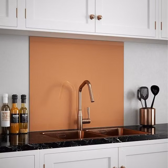 Generic 6mm Toughened Glass Kitchen Splashback in Copper and Bronze, W: 90 cm, H: 75 cm – 1