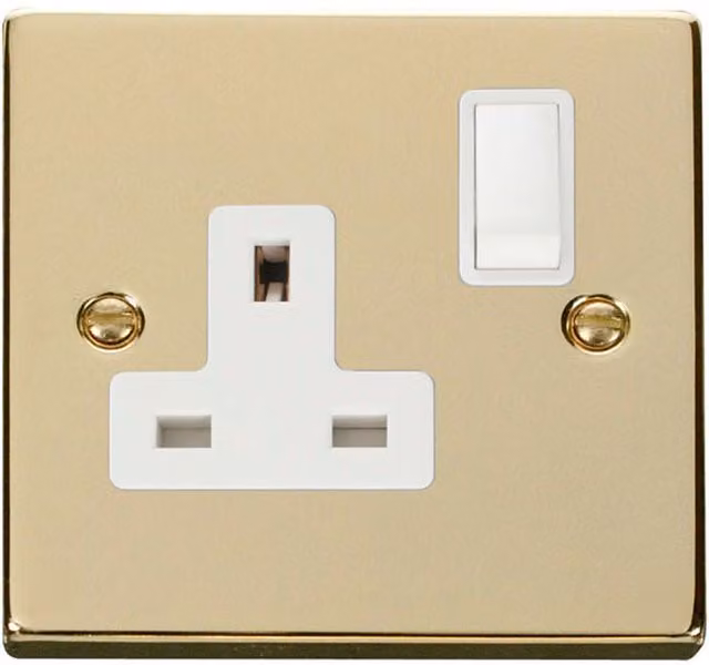 SE HOME Flush White Socket with Polished Brass Plate