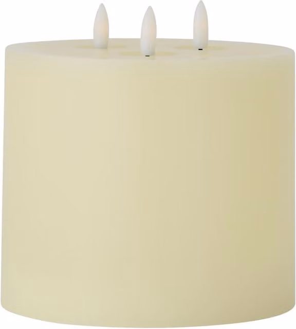 ValueLights LED Flameless Real Wax Pillar Candle with Flicker Effect and Timer, Beige, H: 18.0 cm, W: 7.5 cm, D: 7.5 cm