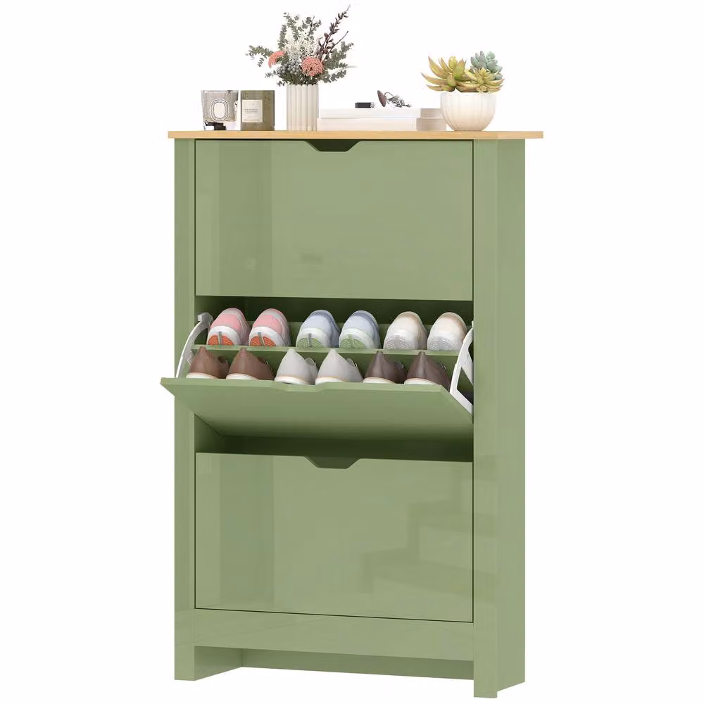 STILVORA Modern Green Shoe Cabinet with 3 Flip Drawers and Internal Shelves – 2