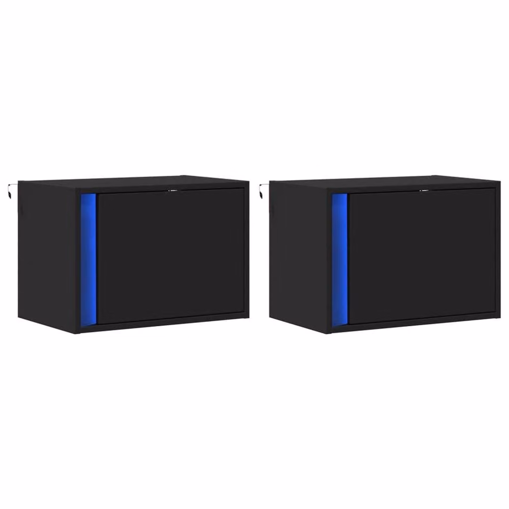 Berkfield Home Set of 2 Wall-mounted Bedside Cabinets with Integrated LED Lights in Matt Black – 3