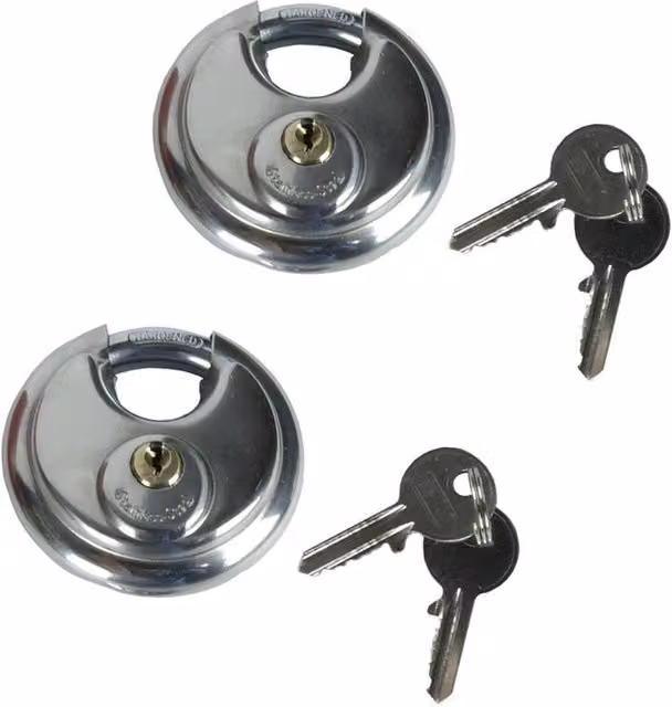 Nordara 70mm Round Discus Shackle Padlock in Stainless Steel, Silver, 2 Pack with 2 Keys – 1