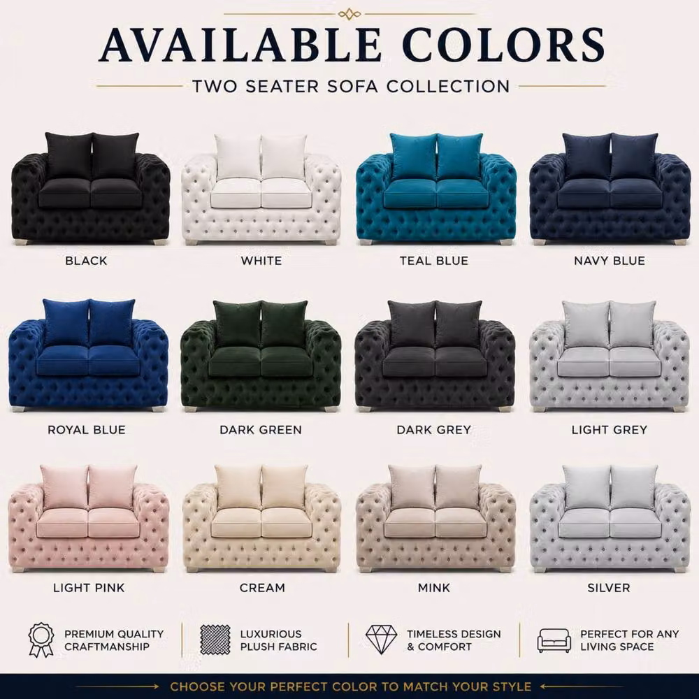 Stratus Interiors Ashley Chesterfield 2 Seater Scatter Back Upholstered Velvet Sofa in Petrol Teal, W: 177.8 cm, H: 76.0 cm, D: 67.0 cm – 5