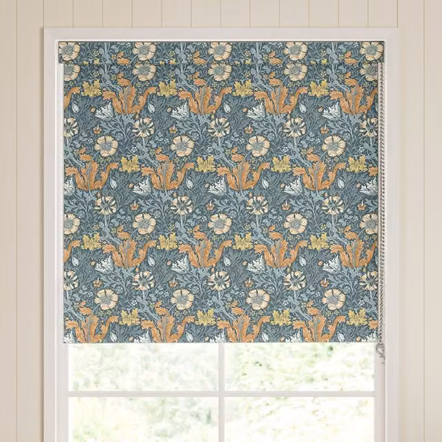 William Morris Compton Bluebird Translucent Made To Measure Roller Blind in Blue Floral Pattern