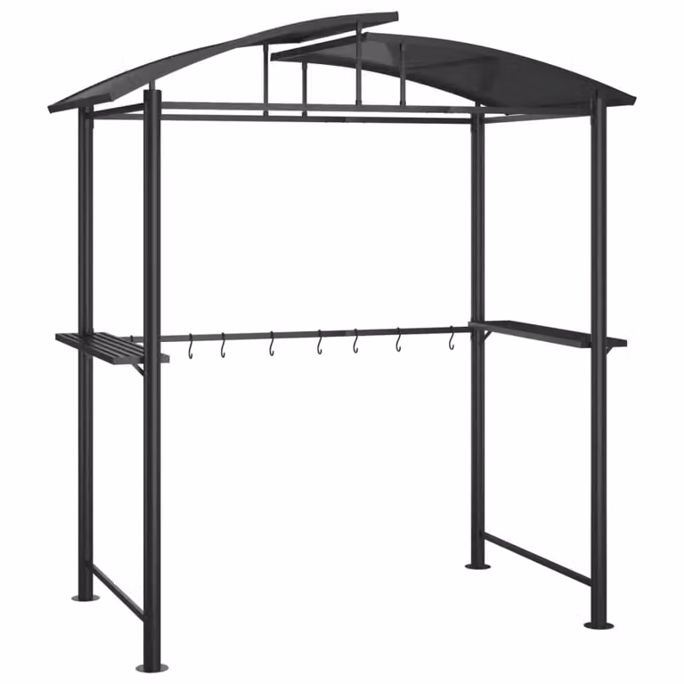 Berkfield Home Anthracite BBQ Gazebo with Side Shelves and Curved Polycarbonate Roof, W/D/H: 210 x 114 x 230 cm