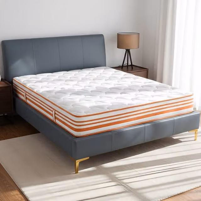Livingandhome Double Wavy Foam and Pocket Spring Hybrid Mattress in Orange and White, 140 x 200 cm