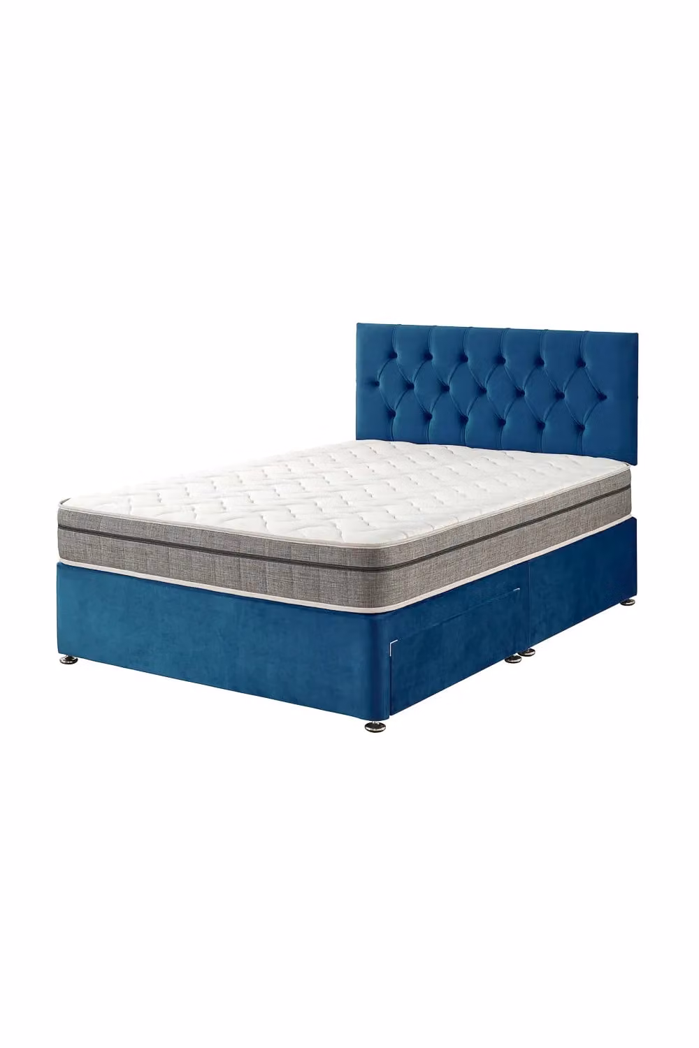 Aspire Olivier Hybrid Memory Pocket Mattress and Divan Bed with Strutted Headboard in Blue Velvet, W/D/H: 120 x 200 cm – 3