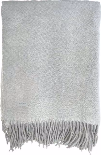 Murmur Aven Woven Wool and Linen Throw with Fringes in Cloud Grey