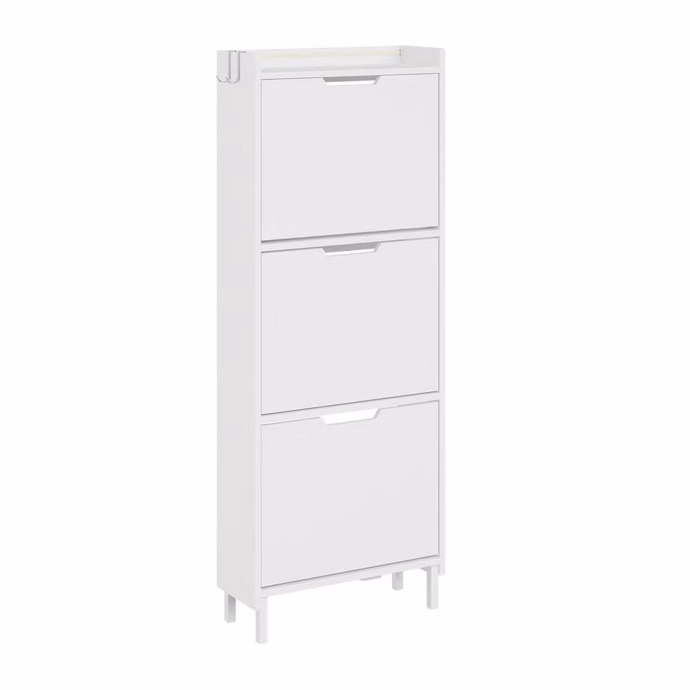 SoBuy Modern White Matt Foldable Shoe Cabinet with Tilting Compartments and Integrated Lighting – 2