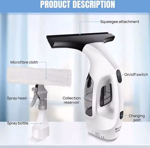 VOGREX Rechargeable Cordless Window and Mirror Cleaner in White – 1