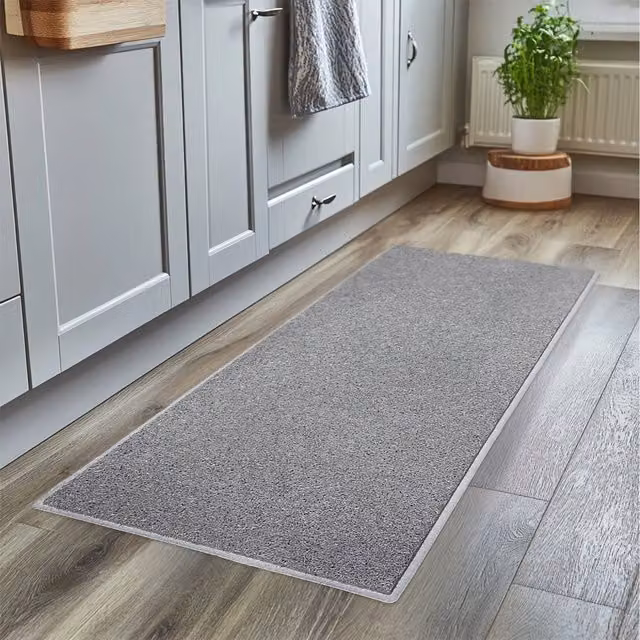Nicoman Grey PVC Washable Rectangular Runner Rug for Kitchen and Hallway