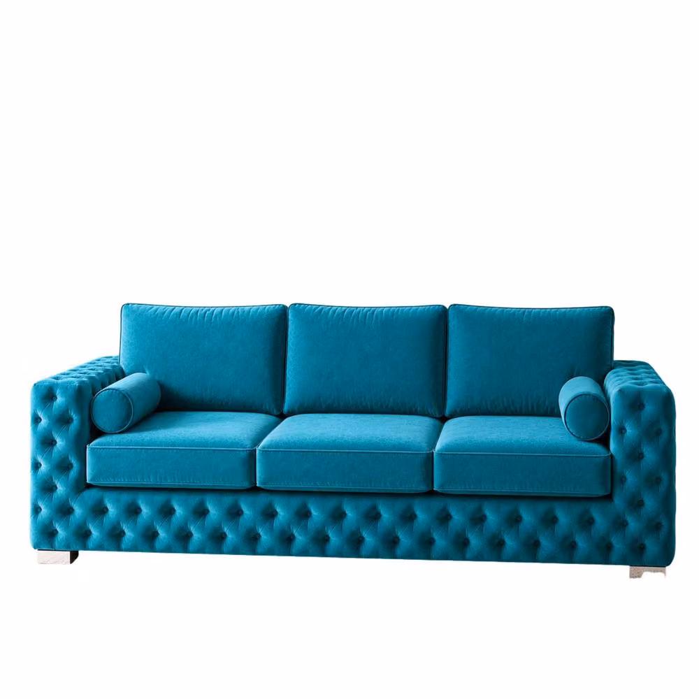 Stratus Interiors Ashley Luxury Chesterfield 3 Seater Fabric Upholstered Sofa in Petrol Teal, W: 203.2 cm, H: 76.0 cm, D: 67.0 cm – 2