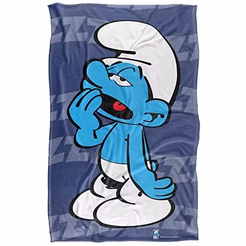 The Smurfs Lazy Smurf Super Soft Silky Touch Fleece Blanket in Blue and Multicolour – 1