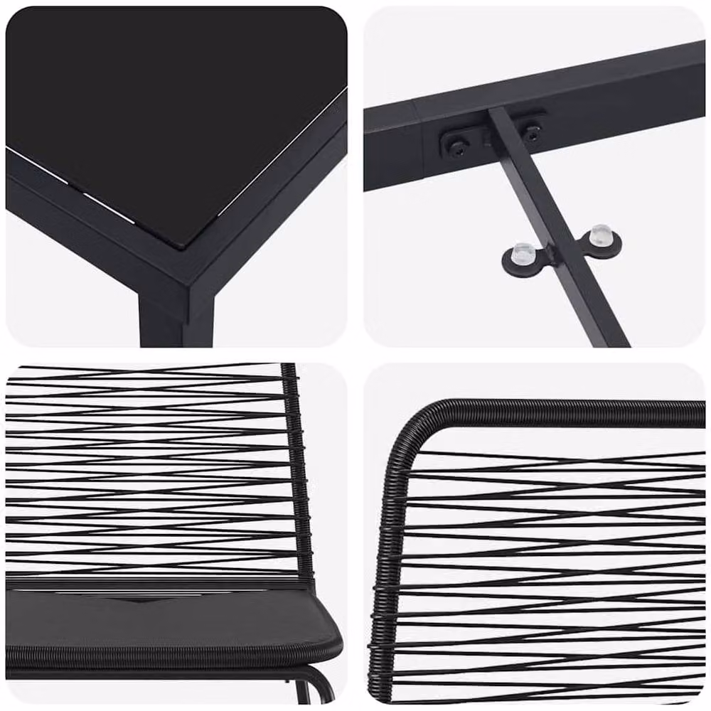 Berkfield Home 5-Piece Garden Dining Set in Black Powder-Coated Steel and Glass – 4