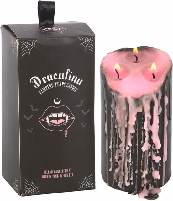 KDMK Pink and Black Vampire Tears Pillar Wax Candle for Gothic Glam Home Decor