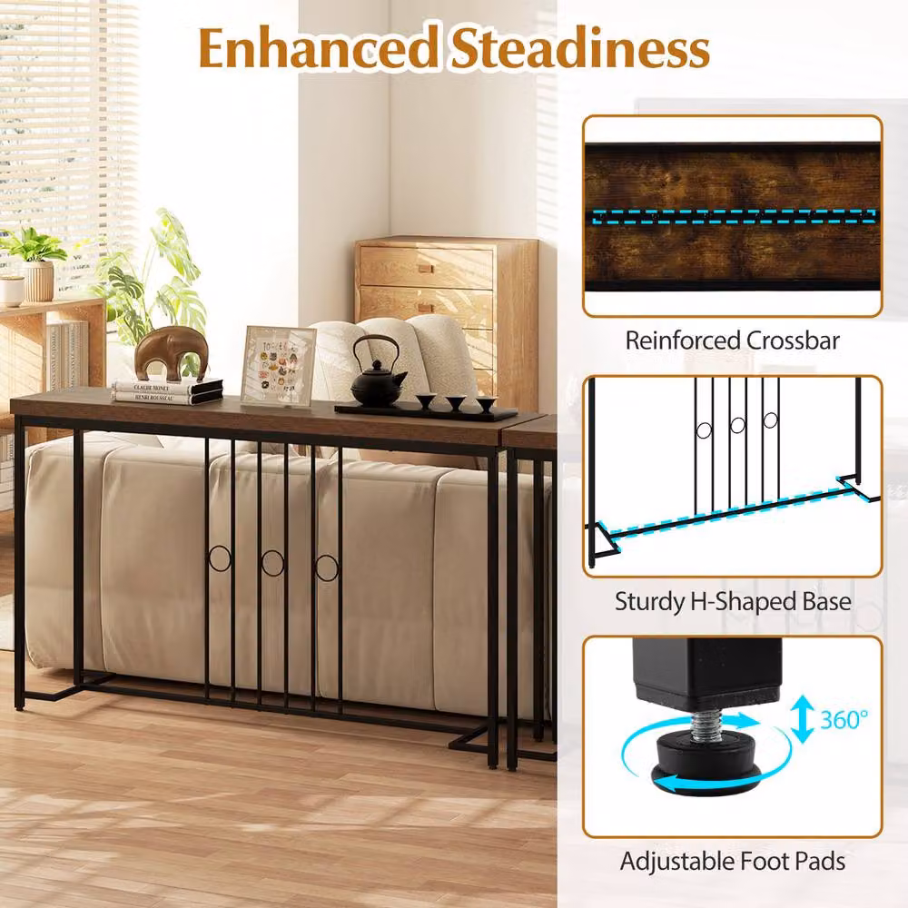 Costway Industrial Console Table in Brown, W: 140 cm, D: 30 cm, H: 75 cm – 6