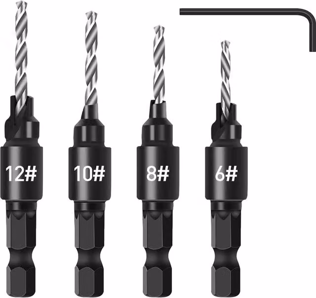 Lumberjack Quick Change 1/4" Hex Shank Adjustable Countersink Drill Bit Set, Black, HSS Stainless Steel – 4