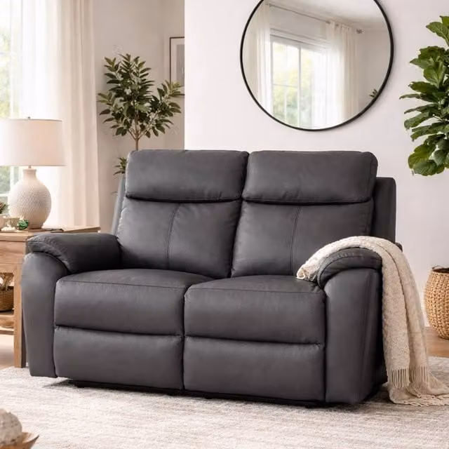 Aspire Kingsmere 2 Seater Power Recliner Sofa in Charcoal Real Leather with USB Charging