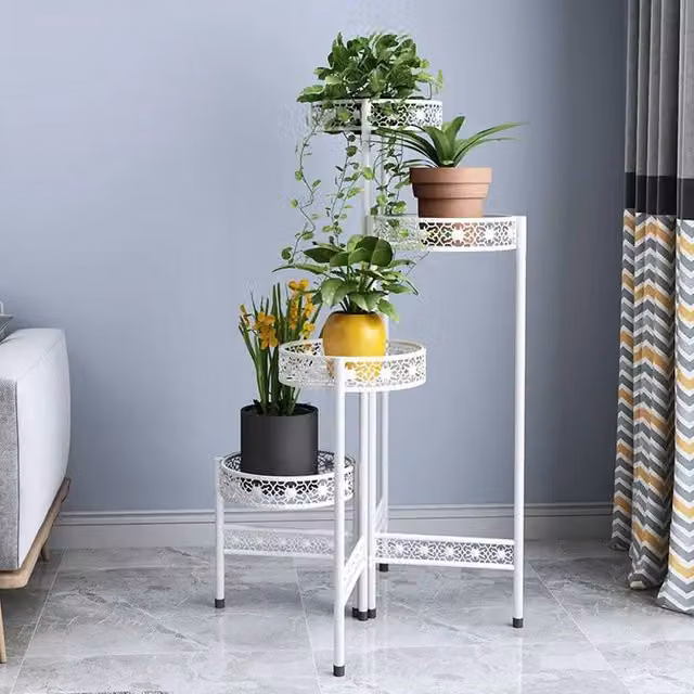 Living and Home 4-Tier Rotating Metal Plant Stand Display Shelf in White