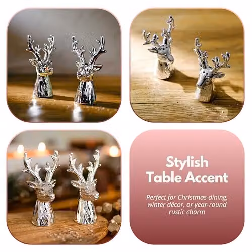 Marco Paul Interiors Silver Ceramic Stag Salt and Pepper Shaker Set of 2 – 4