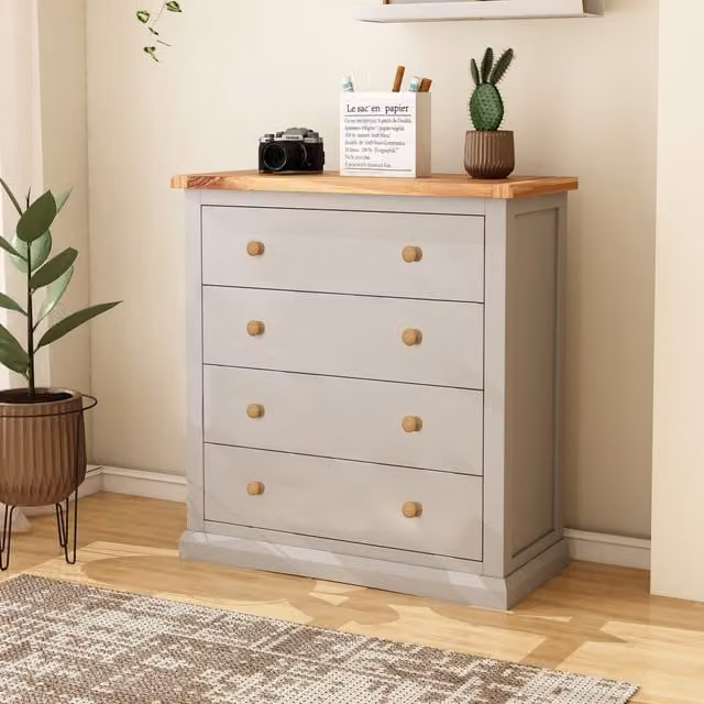 Cabinet Bits Loreo 4 Drawer Chest of Drawers in Light Grey and Wood – 1