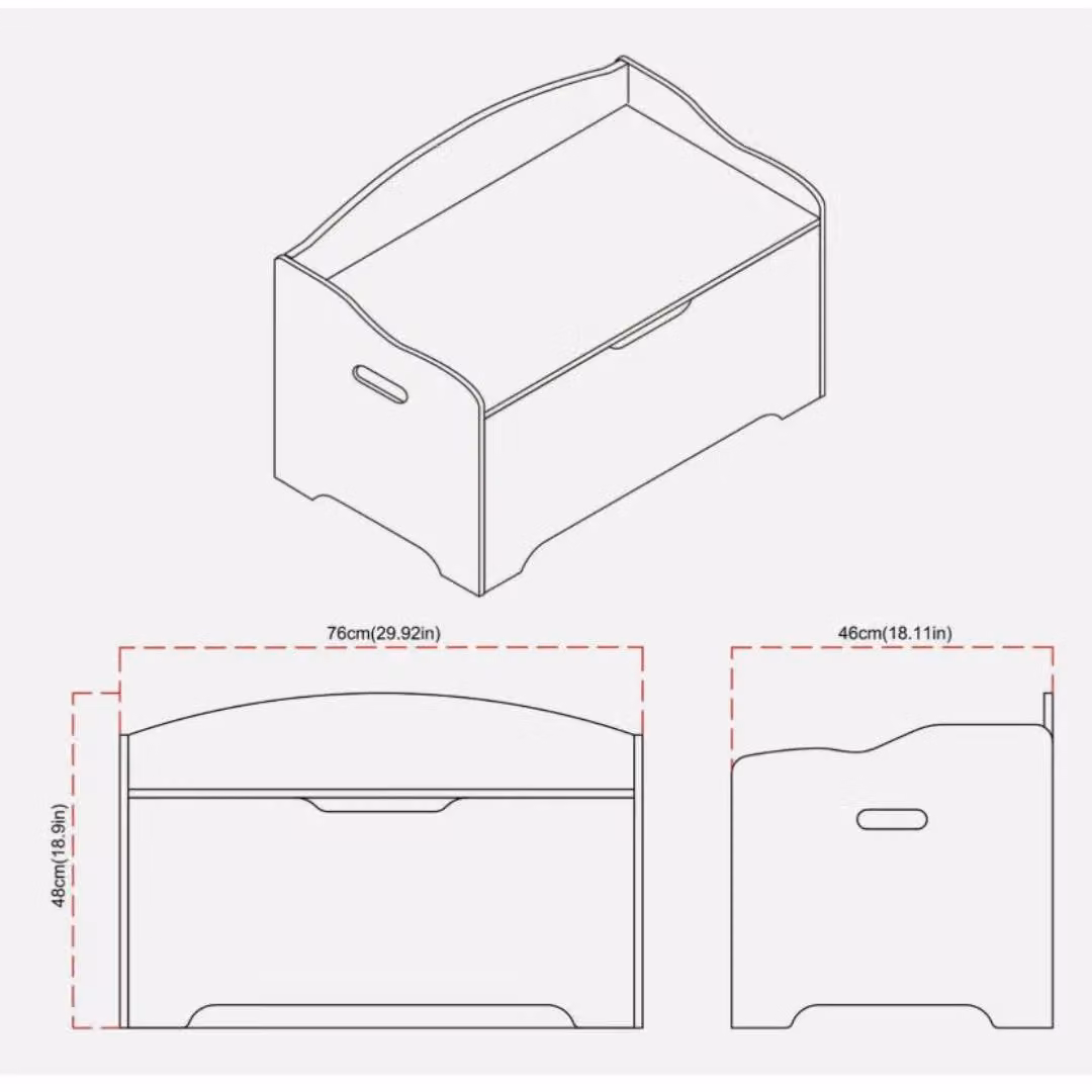EONLION Grey Wooden Storage Chest Bench Stool, W/D/H: 76 x 46 x 48 cm – 2